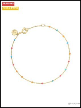 Gold Plated Adjustable Link Charm Bracelet with Enamel Beads